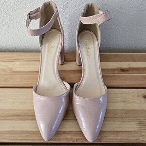 Lulu's Blush Croc-Embossed Heels
